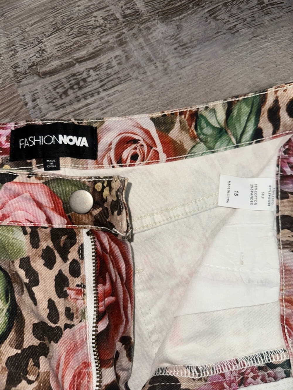 Fashion Nova Floral Rose & Leopard Print Wide Leg Pants - Pink, Green, Brown - Picture 3 of 7